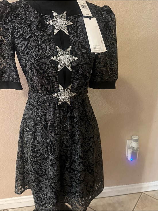 SALONI Dresses & Skirts - SALONI Black Glitter Star-Appliqué Fit & Flare Mini Dress